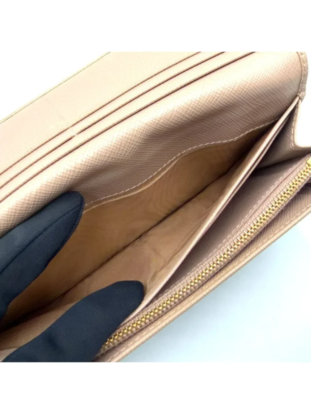 Prada Saffiano Metal Bifold Leather Pink Beige Wallet Gold